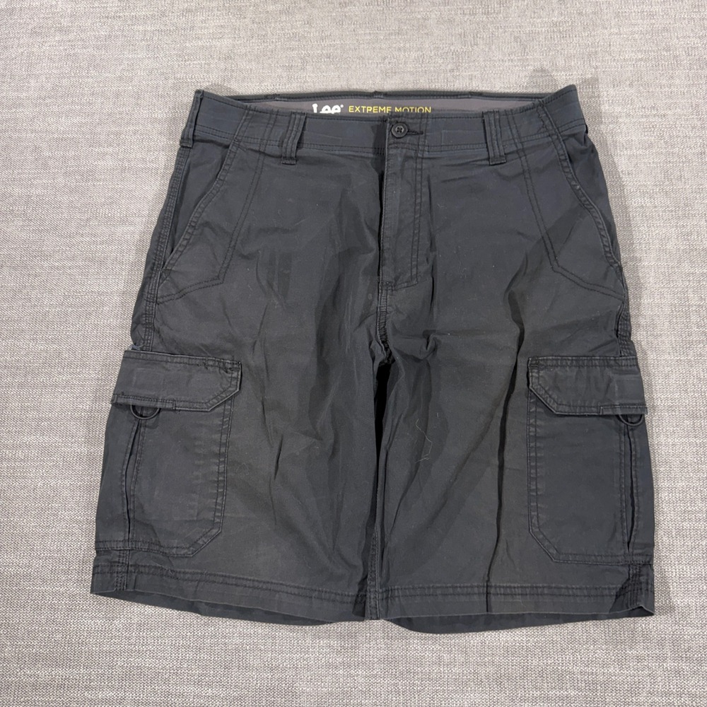 Lee Cargo Shorts Mens 34 Black Good Extreme Motion Stretch Cotton Nylon